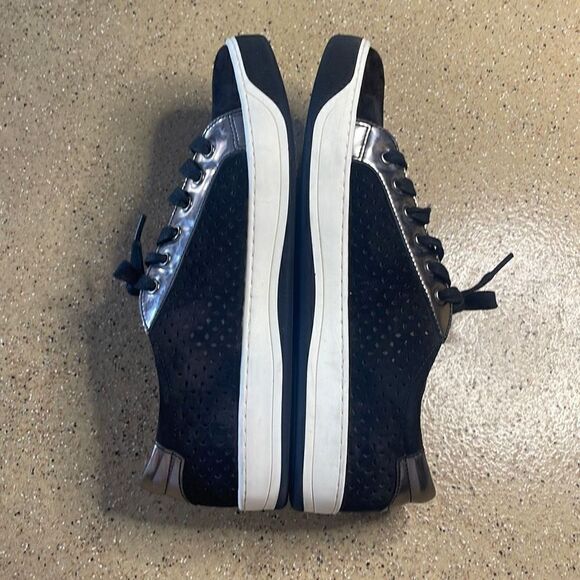 Johnston & Murphy Emerson Perforated Lace Up Black Suede & Metallic Trim Sneaker - Picture 6 of 12